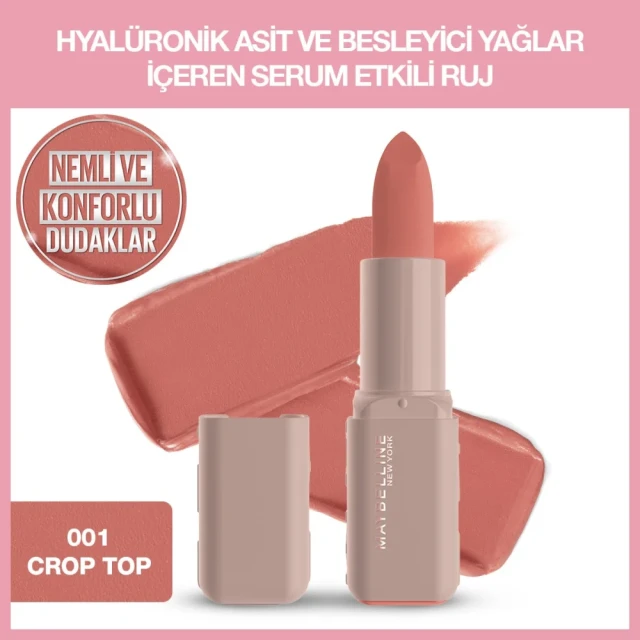 Maybelline New York Serum Etkili Hyaluronik Asit ve Besleyici Yağ İçeren Ruj Satin Crop Top 001