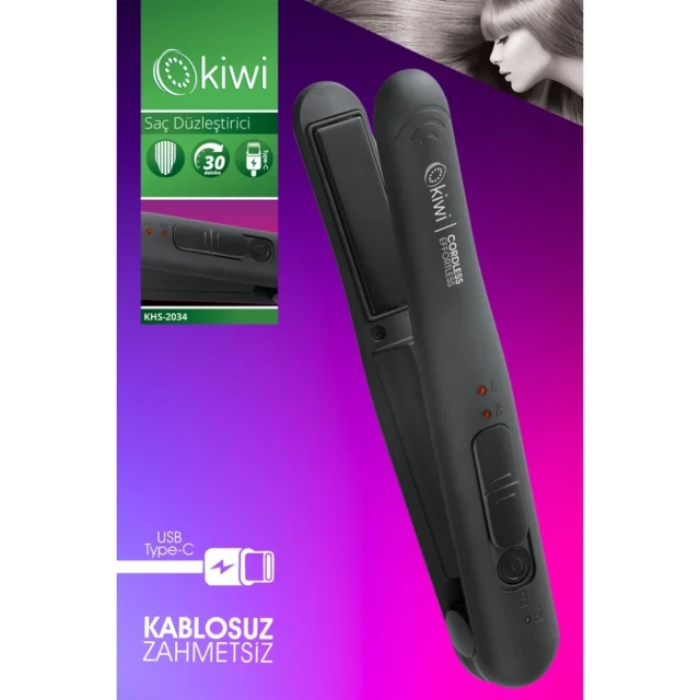 Kiwi Şarjlı Lityum Pilli Portatif Taşınılabilir Saç Düzleştirici KHS-2034