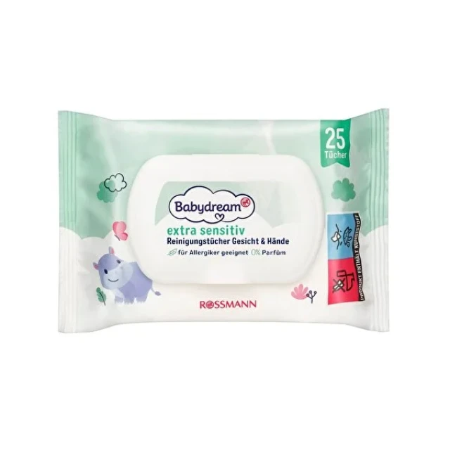 Babydream Bebek Islak Mendil Çok Hassas Cilt, Yüz ve Ellere Özel, Aloe Veralı 25'li