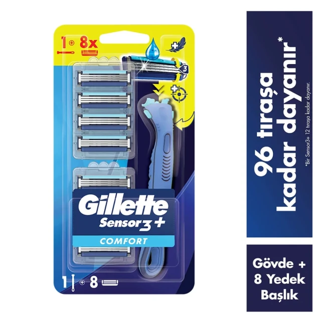 Gillette Sensor3+ Comfort 8'li Yedek Bıçağı Başlıklı Tıraş Makinesi