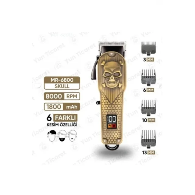 Mr. Trimmer MR-6800 Detailer Şarj Göstergeli 6 Kademeli 8000 Rpm 1800 Mah Saç Sakal  Erkek Bakım Tıraş Makinesi
