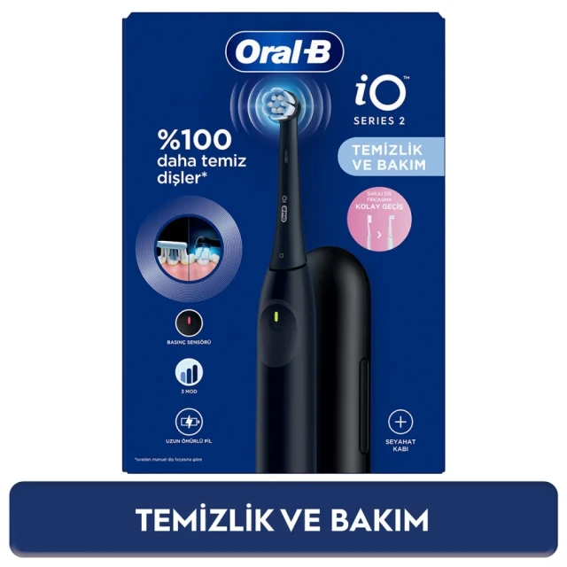 Oral-B iO2 Gece Siyahı Şarjlı Diş Fırçası 1 Diş Fırçası Başlığı 1 Seyahat Kutusu